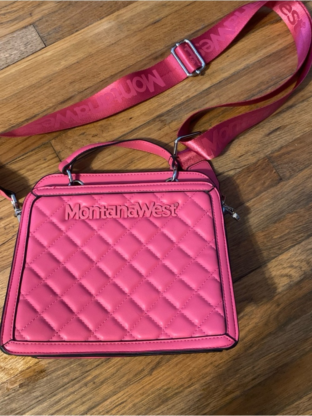 Montana West Pink Quilted Crossbody with Logo Strap
